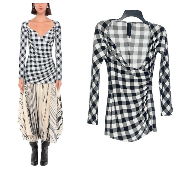 Norma Kamali black and white checked crossover top Size XS - Picture 1 of 14
